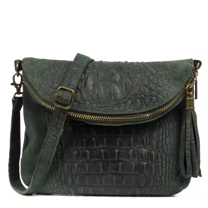Firenze Artegiani. Capoliveri Bolso bandolera Mujer.Piel auténtica Gamuza Grabado Cocodrilo . Made in Italy. Vera Pelle Italiana. - 1