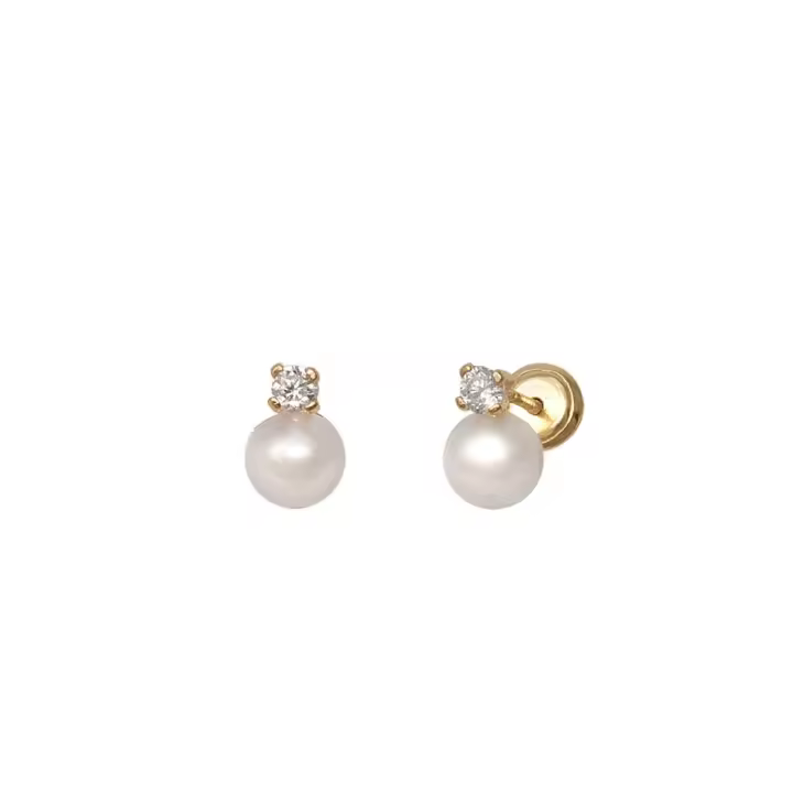 Pendientes Bebe Niña Tu y yo Bañados en oro de Plata de Ley 925, pendientes con Piedra y Perla, tamaño de 5x8 - 1