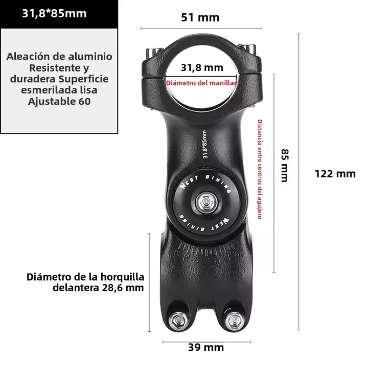 Adjustable Manillar De Bicicleta Aluminio Aleación Ángulo Variable 60 Grados Alzador De Manillar Delantero Para Bicicleta De Carretera Adaptador De Fuente - 1