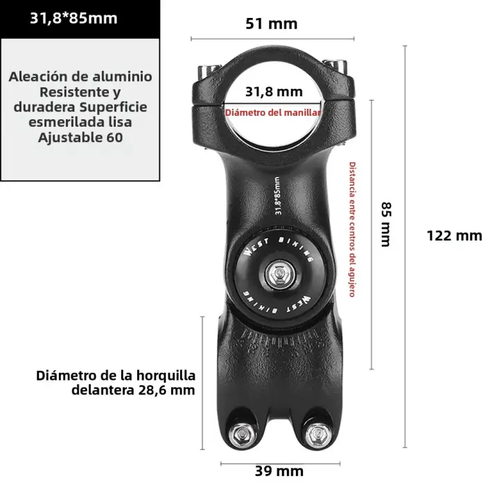 Adjustable Manillar De Bicicleta Aluminio Aleación Ángulo Variable 60 Grados Alzador De Manillar Delantero Para Bicicleta De Carretera Adaptador De Fuente - 1