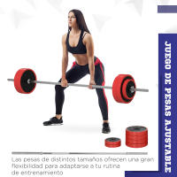 SPORTNOW Barra de Pesas 30 kg con Mancuernas Set de Musculación con 6 Discos y 1 Barra para Entrenamiento de Fuerza Levantamiento de Pesas en Hogar Gimnasio Oficina 170x26x26 cm Rojo - details 3