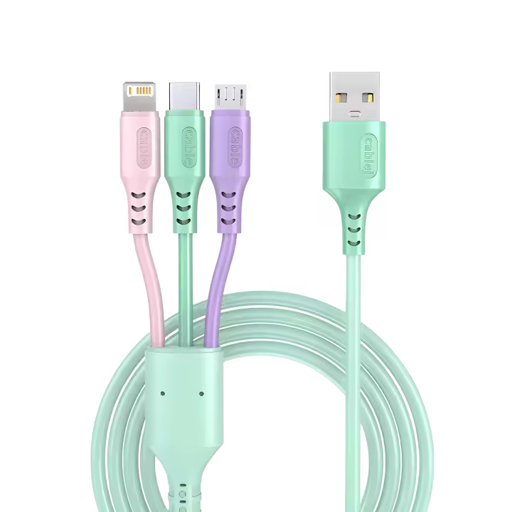 Cable USB De Gel De Sílice 3 En 1 5A Carga Rápida Para iPhone Samsung Huawei Xiaomi Cable De Datos Multifuncional Con Puerto Duplo Tipo-C - 1