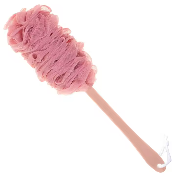 Cepillo de ducha de lufa con mango largo, esponja de malla de nailon suave en un palo para ducha, ideal para hombres, mujeres, niños y ancianos. - 1