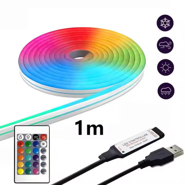 Tira De Lámparas LED Neón Inteligente RGB Flexible Control Remoto Luz De Fondo Para TV Decoración De Hogar Y Exterior Impermeable 1/3/5m - 1