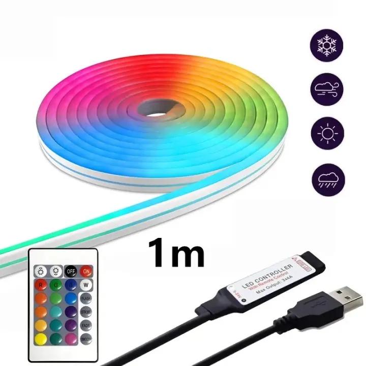 Tira De Lámparas LED Neón Inteligente RGB Flexible Control Remoto Luz De Fondo Para TV Decoración De Hogar Y Exterior Impermeable 1/3/5m - 1