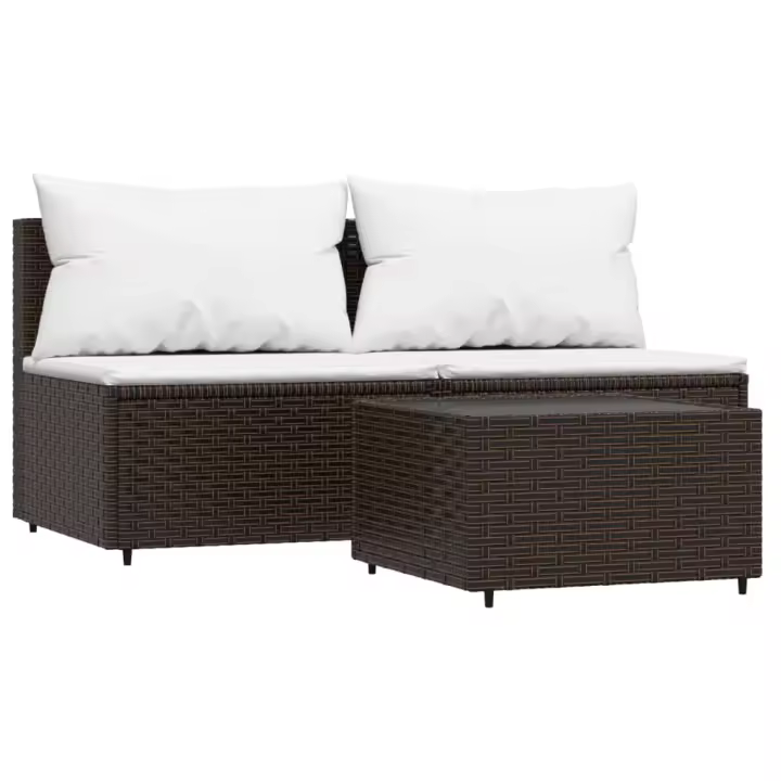 vidaXL Set muebles de jardín 3 piezas y cojines ratán sintético marrón - 1