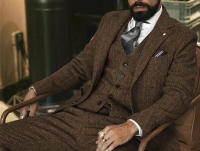 Traje De Invierno Para Hombre Gris Oscuro Tweed Ajustado Herringbone Traje De Noche Formal 3 Piezas Boda (Chaleco + Chaqueta + Pantalones) - details 1