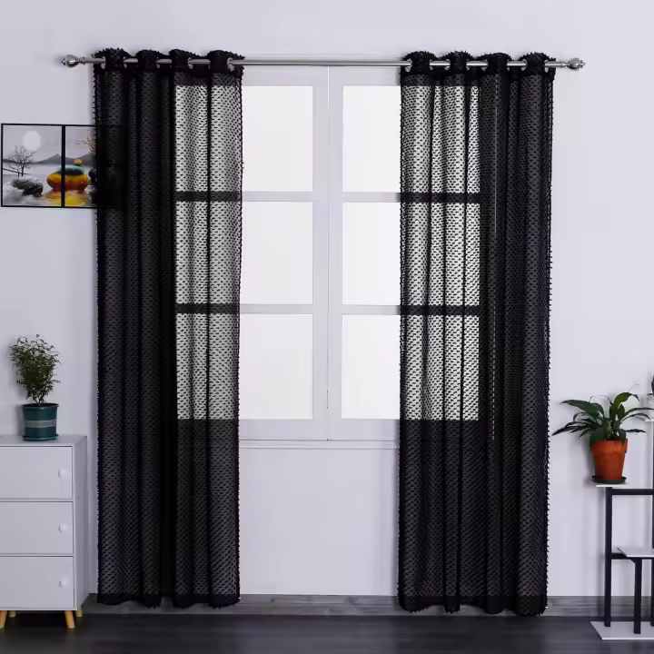 Shoppe house - Cortina Dormitorio Translúcida con Diseño de Pompones levantados para Ventana Cocina Comedor de 140x260cm - 1