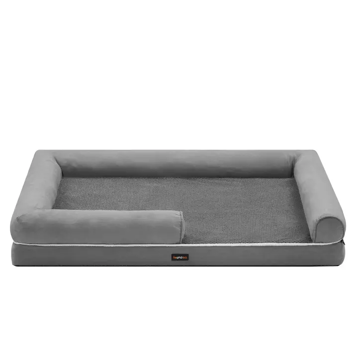 Feandrea Cama Ortopédica para Perros, Sofá, Cama para Mascotas, Acolchado Suave, Bordes Elevados, Funda Extraíble y Lavable, 135 x 107 x 25 cm, Antideslizante, Gris Osucro/Gris Claro - 1