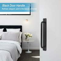 Manija de Puerta 2 piezas Manija de Puerta Negra Aleación de Aluminio Manija de Puerta corrediza pesada para Puerta Interior Exterior Puerta de Granero Armario Dormitorio con 4 tornillos,Negro,244MM - details 0