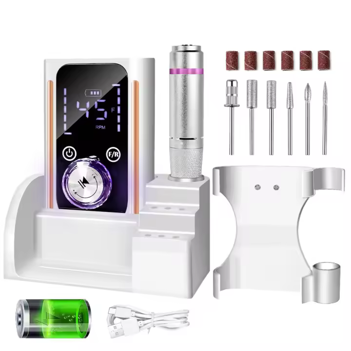 Máquina De Uñas Recargable 45000RPM Con LCD Bajo Ruido Profesional Para Pintura De Uñas Con Accesorios De Uñas Set De Herramientas De Manicura Eléctrica - 1