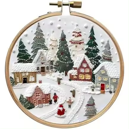 Kit de bordado navideño con aro de bordado, kits de punto de cruz navideño, kit de bordado DIY, kit de bordado con agujas e hilo incluidos, para decoración de la habitación del hogar - 1
