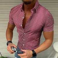 Camisa de talla europea para hombre, camisa de manga corta para hombre, top con estampado de lunares - details 4