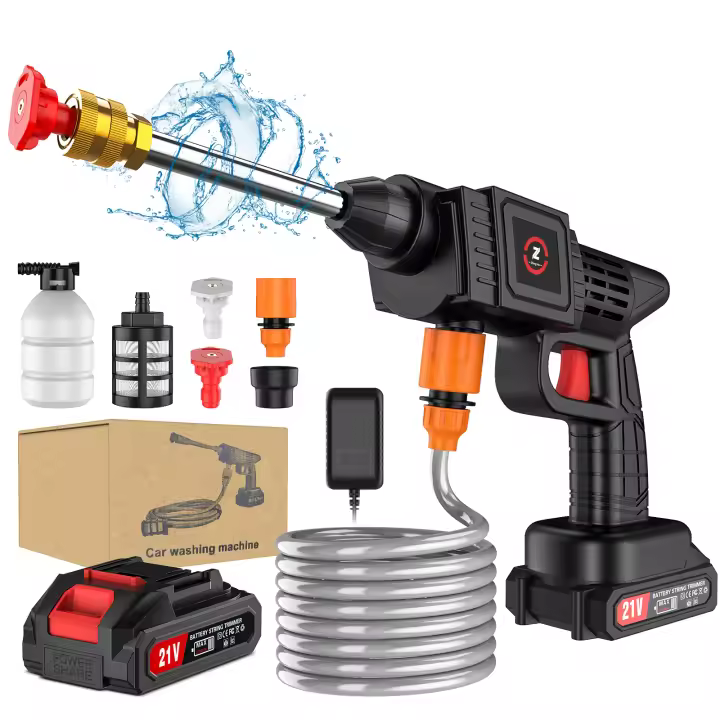 Pistola de Agua a Presión Inalámbrica 21V 50BAR con Batería de Litio Recargable 10000/20000/30000mAh para Lavar Coches Mascotas Jardín Pintura 7-10M Alcance Bomba Autoaspirante 2 Boquillas 5M Manguera Limpieza Herramienta Pistola Agua Alta Presión - 1