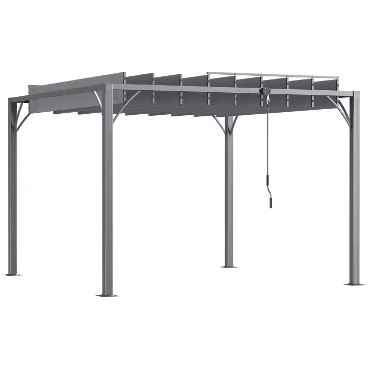 Outsunny Pérgola Cenador de Jardín Gazebo con Diseño de Lamas Superior Giratorio hasta 135° Marco de Aluminio y Protección UV 50+ Pabellón para Patio Terraza Balcón Gris - 1
