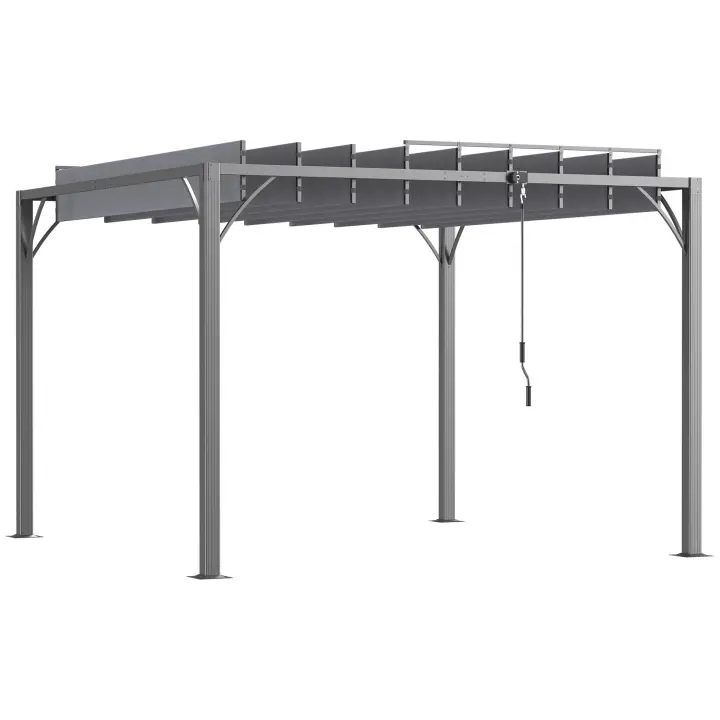 Outsunny Pérgola Cenador de Jardín Gazebo con Diseño de Lamas Superior Giratorio hasta 135° Marco de Aluminio y Protección UV 50+ Pabellón para Patio Terraza Balcón Gris - 1