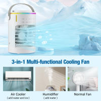 Aire acondicionado portátil, mini enfriador de aire 3 en 1, ventilador silencioso, 3 velocidades, 2 modos de pulverización, 600 ml, con asa, ideal para dormitorio y oficina, anillo de luz ambiental. - details 3