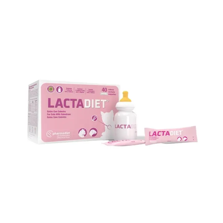 PHARMADIET - Lactadiet (40 Sobres) - Lechematernizada para Gatos y Hurones (Incluye Biberón) - 1
