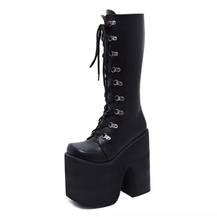 Botas Largas De Motociclista Para Mujer Gdgydh Y2K Con Cierre De Lazo Y Cierre De Cremallera Lateral Plataforma Negras Con Punta Cerrada Botines De Tacón Cuadrado Super Alto - 1