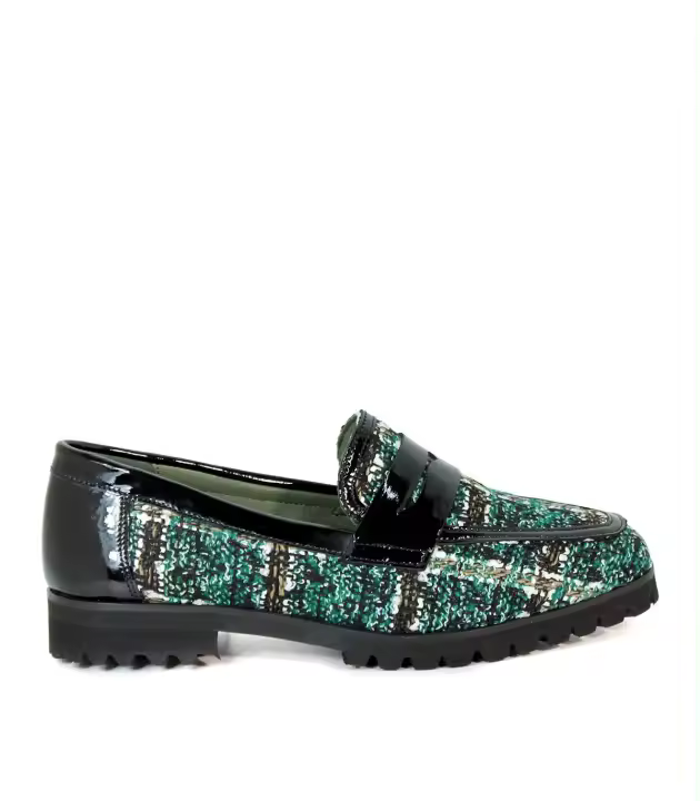 MOCASÍN CON ANTIFAZ TEJIDO TWEED MUJER APLAUSO JESSI 005 VERDE-NEGRO - 1