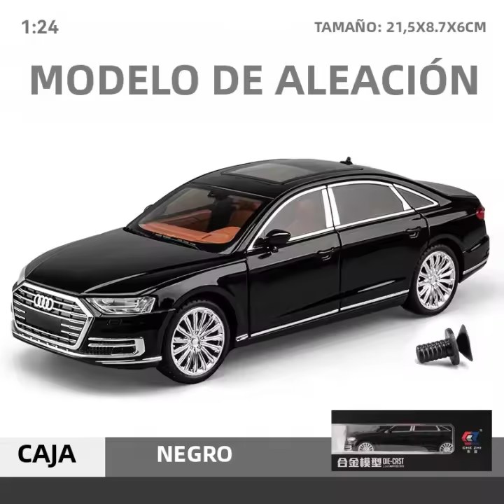 Coche De Colección Audi A8 De 1/24 En Metal Con Luz Y Sonido Puertas Abatibles Regalo Para Chicos Juguete De Movimiento Hacia Atrás - 1