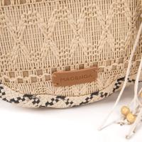 Bolso artesanal de rafia natural para mujer, bolso boho chic hecho a mano con asa redonda de madera y asa larga de rafia, forro de lino y detalles en macramé, ideal para verano, ciudad o escapadas | MAC&NOA - details 4