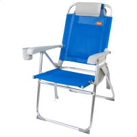Aktive - Silla de playa plegable con respaldo reclinable 8 posiciones, 48x65x100 cm, de aluminio y textileno, con mochila, cojín, posavasos, bolsa rejilla, bolsillo lateral y antivuelco, máx. 110 kg, sillas de playa, sillas plegables, accesorios verano - details 0