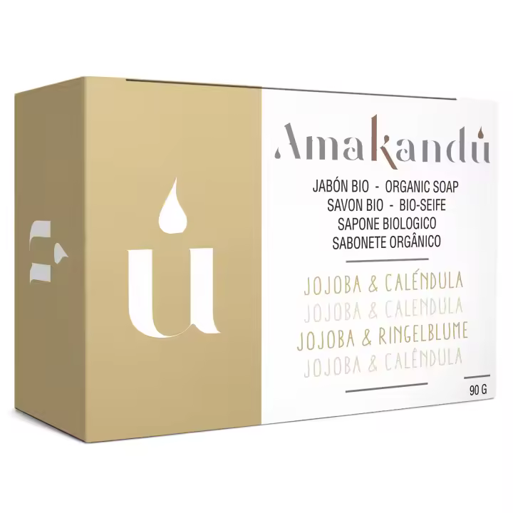 Amakandu-Jabón  Jojoba & Caléndula Ultrahidratante ultrahidratante BIO, Natural y Vegano especial para pieles sensibles. Limpia e hidrata la piel en profundidad 90 GR - 1