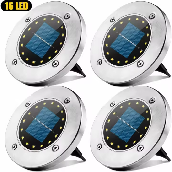 Lámpara Solar Exterior, 16 Focos LED Lámpara Solar de Jardín Impermeable IP65 Luz Decorativa de Césped para Camino Jardín Terraza Patio Césped Blanco-4 Piezas - RWLuz e iluminación / Iluminación exterior - 1