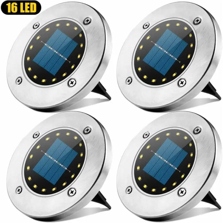 Lámpara Solar Exterior, 16 Focos LED Lámpara Solar de Jardín Impermeable IP65 Luz Decorativa de Césped para Camino Jardín Terraza Patio Césped Blanco-4 Piezas - RWLuz e iluminación / Iluminación exterior - 1