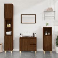 vidaXL Set de muebles de baño 3 pzas madera contrachapada roble marrón en color Marrón roble/Blanco/Gris hormigón y más | almacenamiento funcional diseño moderno para baño dormitorio sala - details 0