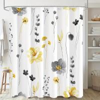 Juego de cortina de ducha Floral de acuarela moderna con ganchos, impermeable, diseño minimalista para baño, 1 unidad - details 1