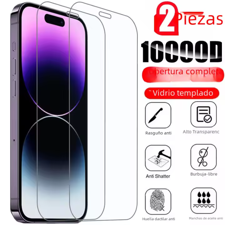 Protector De Pantalla De Vidrio Templado Para iPhone 14 13 12 11 pro Max Mini 7 8 15 SE X XS XR 2Pcs Resistente Al Agua Y Arrugas Compatible Con Varias Versiones De iPhone - 1