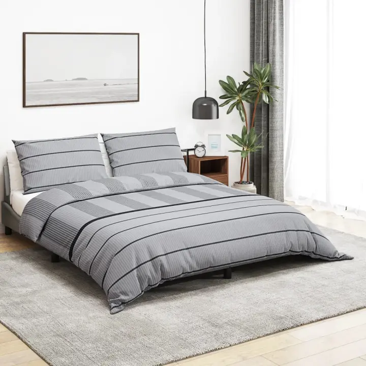 vidaXL Juego de funda nórdica algodón gris 140x200 cm - 1