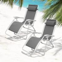 2 Tumbonas Reclinable para Camping y Jardín 112 x 65 x 84 cm Tumbona Gris + Almohada Silla Gravedad Cero Playa Verano Piscina Banquetas para Salón Jardín Balcón - details 2