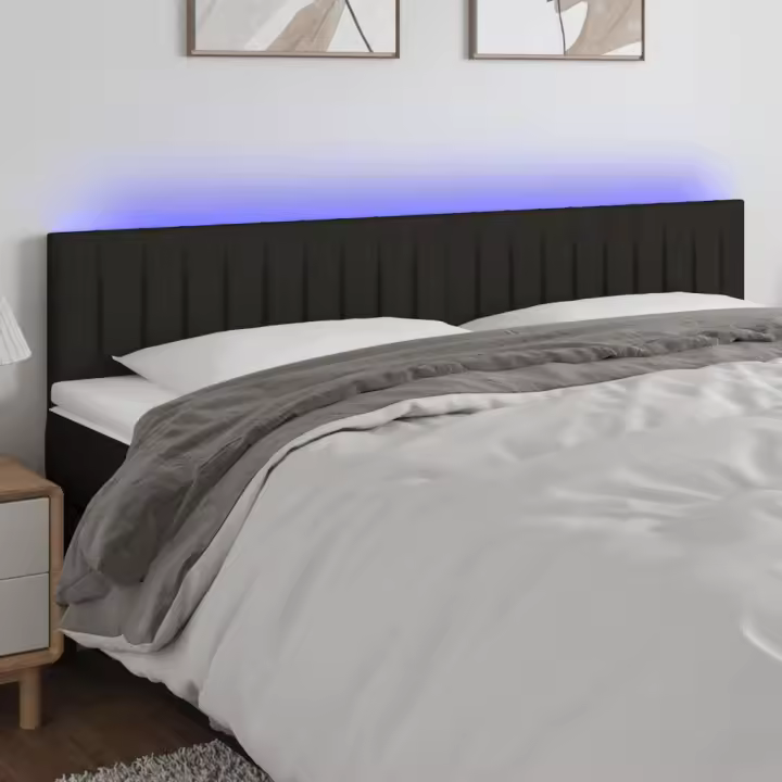 vidaXL Cabecero con LED de tela negro 180x5x78/88 cm - 1