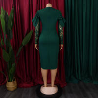 Vestido Elegante De Mujer Con Cuello Redondo Y Manga Larga En Luto Sólido Ajustado Hasta Las Caderas Largo Medio Para Fiestas Y Comidas En El Restaurante - details 17