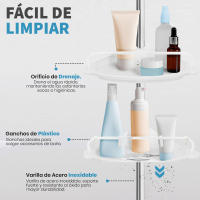 Ruhhy, Estantería de Ducha Esquinera Extensible 200-300cm con 4 Baldas Ajustables y Gancho | Estante de Baño sin Taladro en Rincón | Organizador Vertical para Gel Champú Toallas - Blanco y Acero Inoxidable - details 2