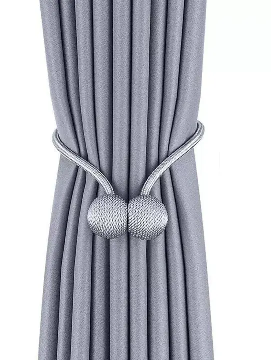 Amarras De Cortina Gris Con Hebilla Magnética Para Sala De Estar Y Dormitorio Fijación Sólida De 100% Poliéster - 1