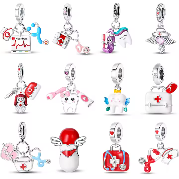 Encantos De Bolas De Plata 925 Para Joyería DIY Serie De Ocupaciones Doctor Artista Musician Enfermera Compatible Con Qikaola Pulseras - 1
