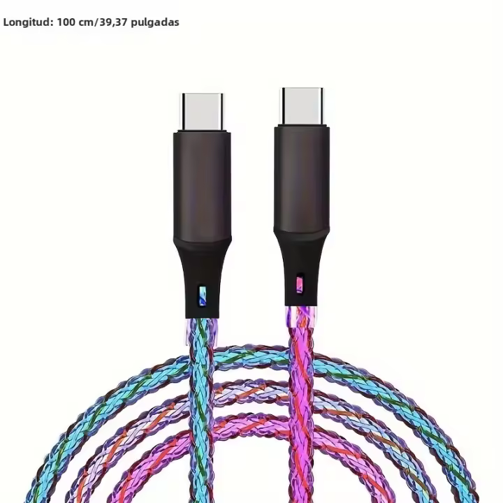 Cable De Carga Rápida 66W USB C-C Con Luz LED RGB Gradiente Para Samsung Galaxy S21 S20 S10 S9 S8 A60 A50 Cable De Datos Y Carga - 1