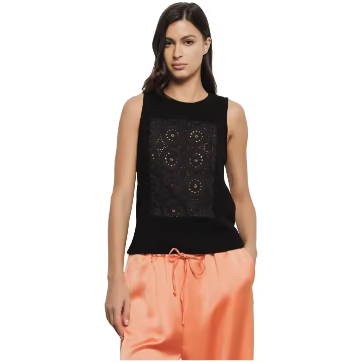 Camiseta GAELLE PARIS sin Mangas y Delantero de Guipur Color Negro - 1