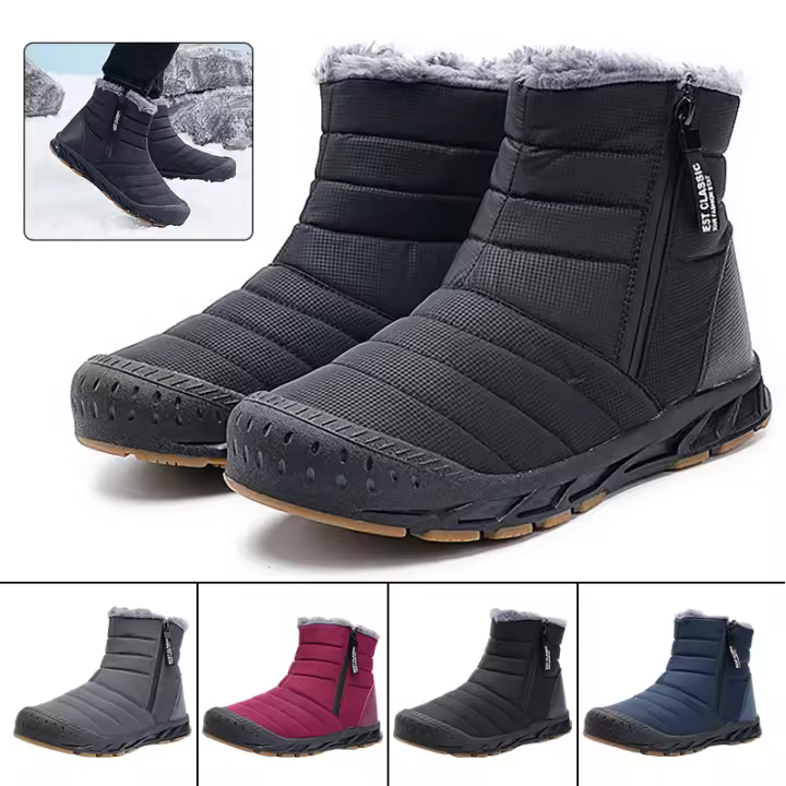 Botas De Invierno Para Hombres Y Mujeres Con Punta Ancha Y Suela De Goma Botines De Nieve Con Lining De Plush Abrazadura Media Para Senderismo - 1