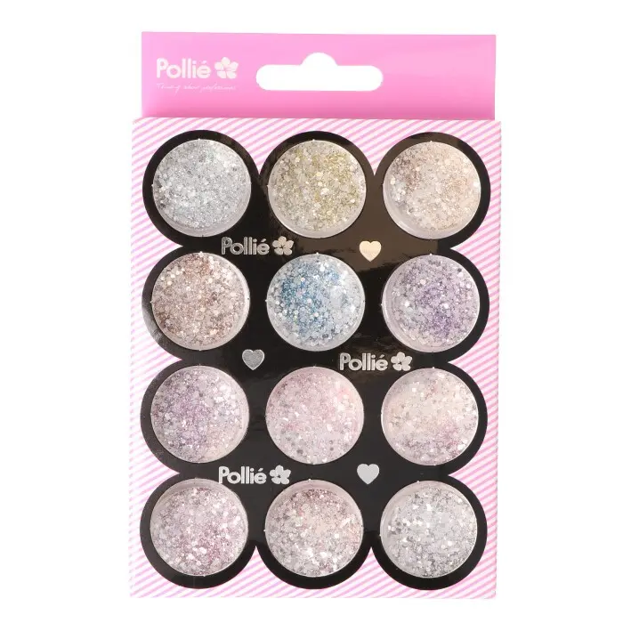 GLITTER SURTIDO BRILLO NAIL ART 1,5 GR. X 12 COLORES (marca: Pollié) - 1
