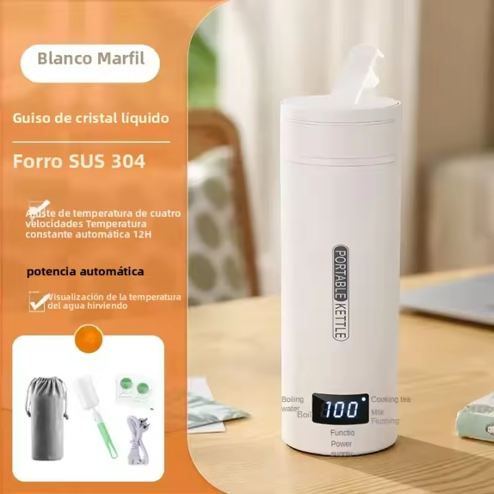 Hervidor Eléctrico Portátil De Té Y Café 110V/220V Termo Con Menú En Inglés Para Viajes Hervir Agua Y Stewable Acero Inoxidable Con Pantalla Digital Protección Anti-Dry Y Overheat - 1
