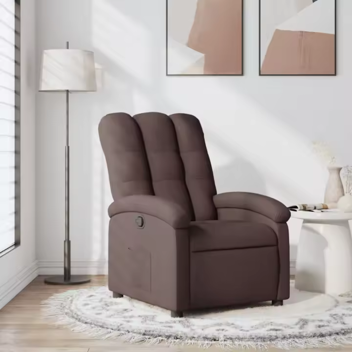 vidaXL Sillón reclinable de tela marrón oscuro Empuje manual - 1