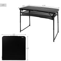 Aktive - Mesa plegable exterior, 120x60x60/70 cm, color negro, ajustable en altura, topes antideslizantes, asa de transporte, cierre de seguridad, incluye red auxiliar desmontable, peso soportado 30 kg, mesas de camping, playa y jardín - details 3