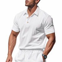 Camisa POLO de manga corta con solapa y botones, informal, de lino, transpirable, estilo británico, de verano para hombre - details 8