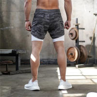 Shorts De Correr Para Hombre 2 En 1 Deporte Fitness Entrenamiento Secado Rápido Gimnasio Pantalones Cortos De Camuflaje - details 13