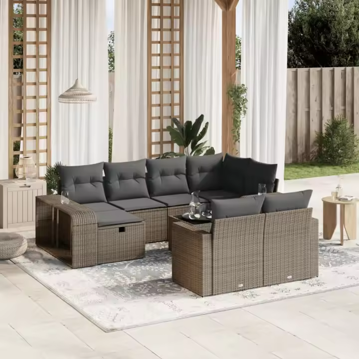 vidaXL Set de sofás de jardín 11 pzas y cojines ratán sintético gris - 1